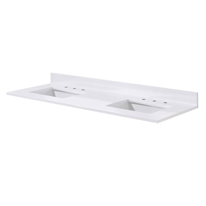 61. in Composite Stone Vanity Top in Snow White with Double White Sink