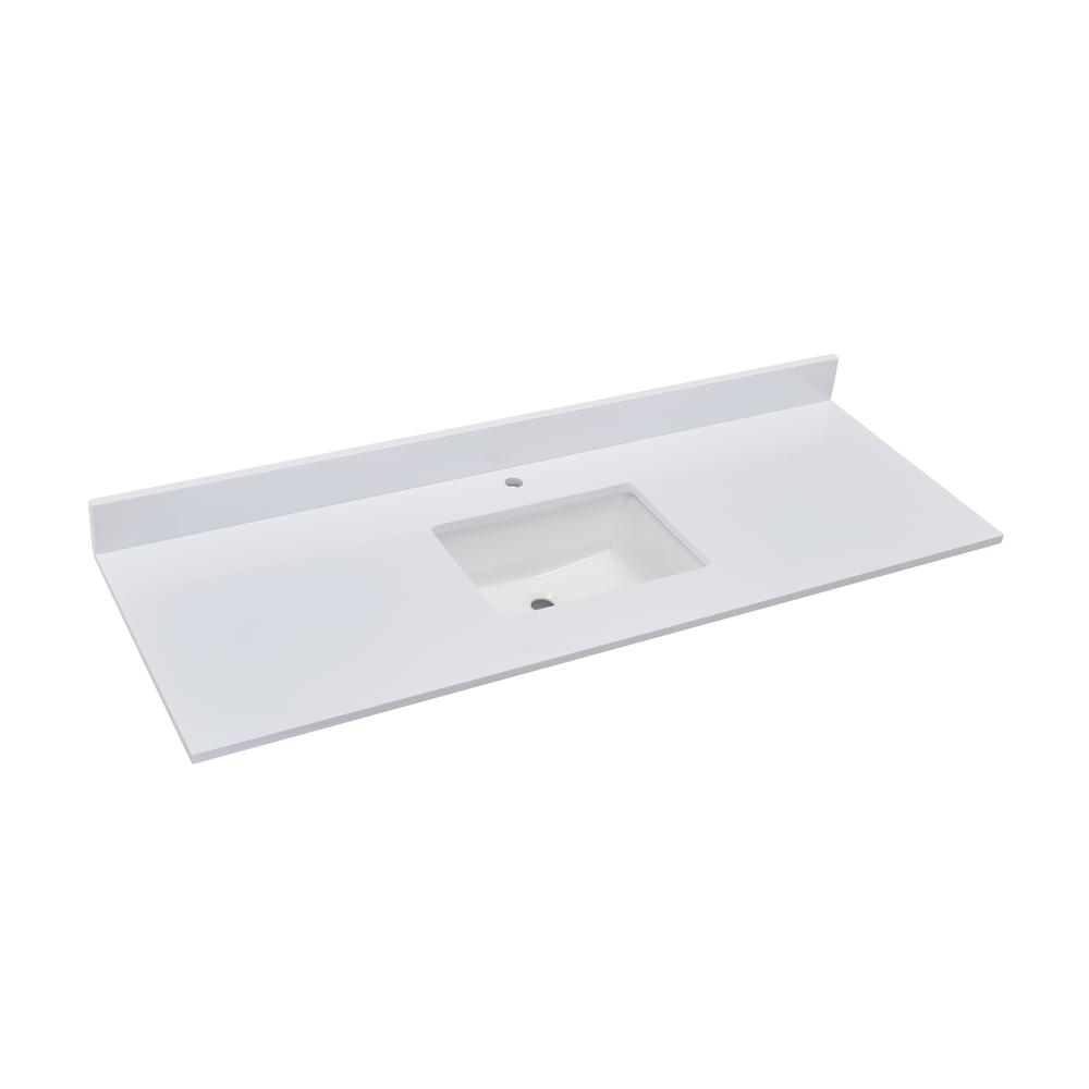 61 in. Composite Stone Vanity Top in Milano White with White Sink