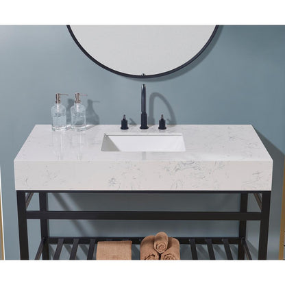 48. in Composite Stone Vanity Top in Aosta White Apron with White Sink