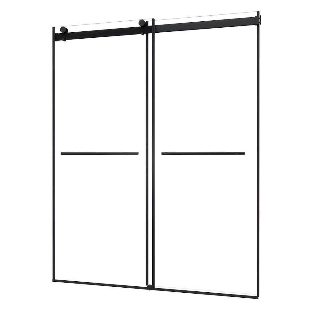 Frameless Exposed Roller Shower Door in Matte Black with Clear Glass