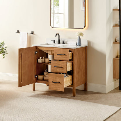 36" Single Bathroom Vanity in Mango Brown with Grain White