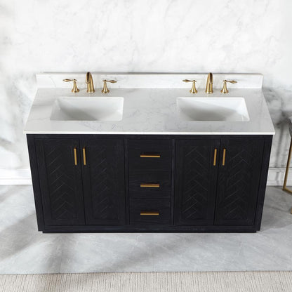 60" Double Bathroom Vanity Set in Black Oak without Mirror