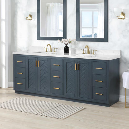 84" Double Bathroom Vanity Set in Classic Blue without Mirror