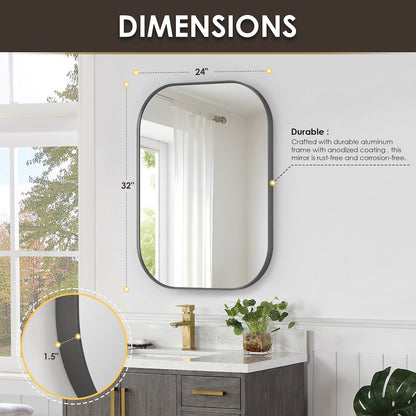 24x32" Rectangular Aluminum Framed in Gunmetal Modern Bathroom Wall Mirror