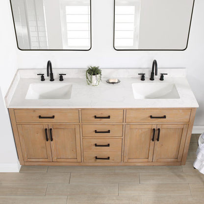 72" Double Bathroom Vanity in Light Brown with Mirror