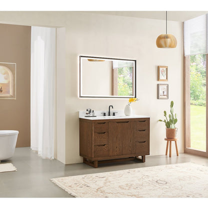 48" Single Bathroom Vanity in Brown Brushed Oak with Grain White
