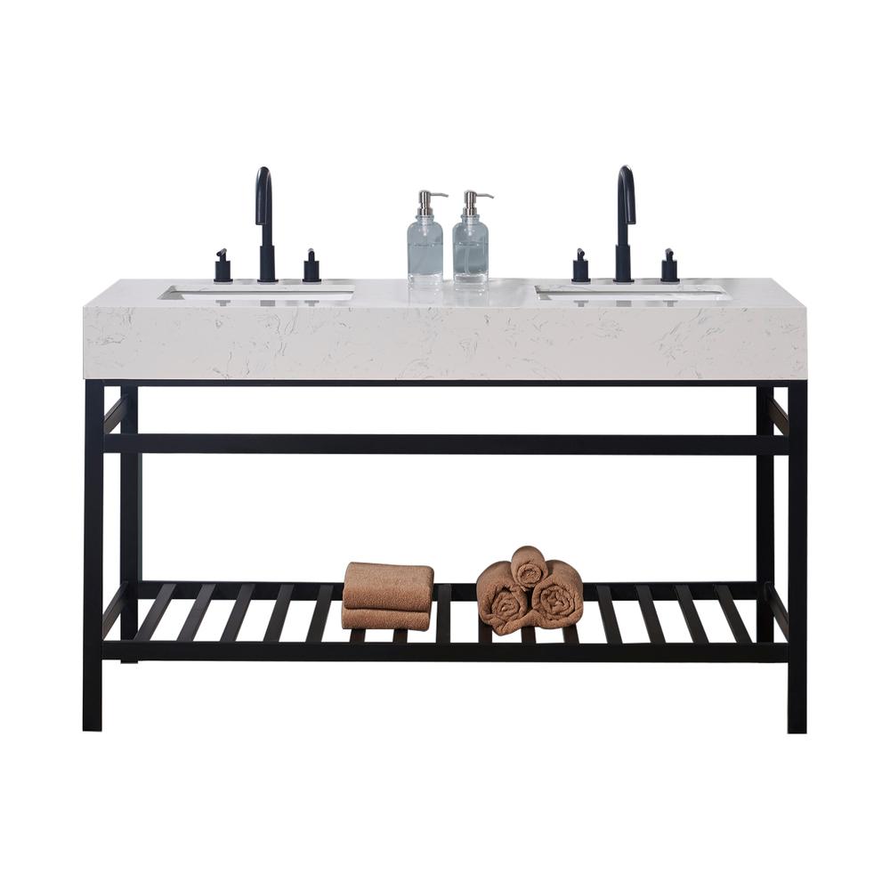 60. in Composite Stone Vanity Top in Aosta White Apron with White Sink