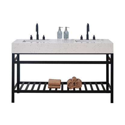 60. in Composite Stone Vanity Top in Aosta White Apron with White Sink