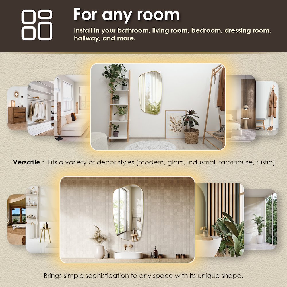 26"x48" Novelty Aluminum Framed in Brushed Gold Modern Bathroom Wall Mirror