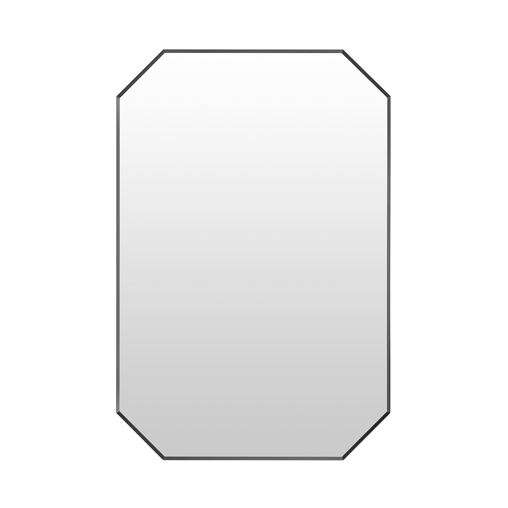 24"x36" Octagon Aluminum Framed in Matte Black Modern Bathroom Wall Mirror