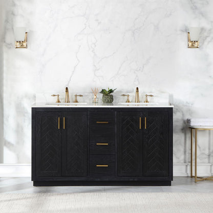 60" Double Bathroom Vanity Set in Black Oak without Mirror
