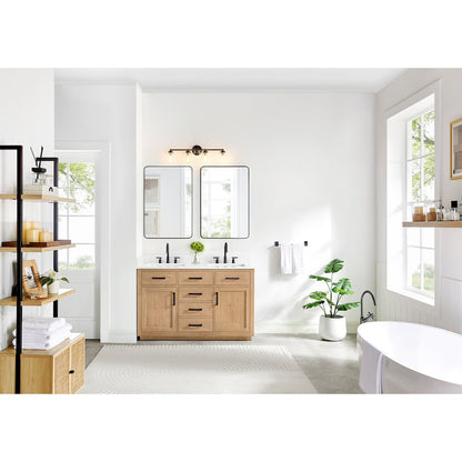 54" Double Bathroom Vanity in Light Brown with Grain White