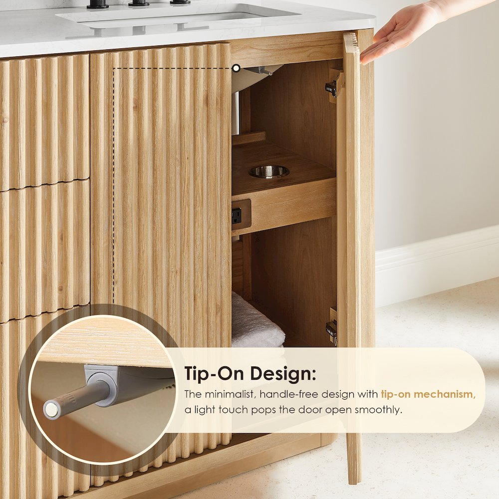 48" Single Bathroom Vanity in Washed Light Brown with Grain White