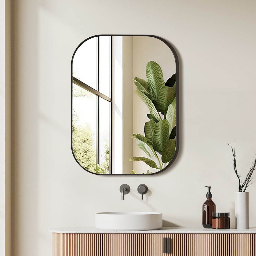 24x32" Rectangular Aluminum Framed in Matte Black Modern Bathroom Wall Mirror
