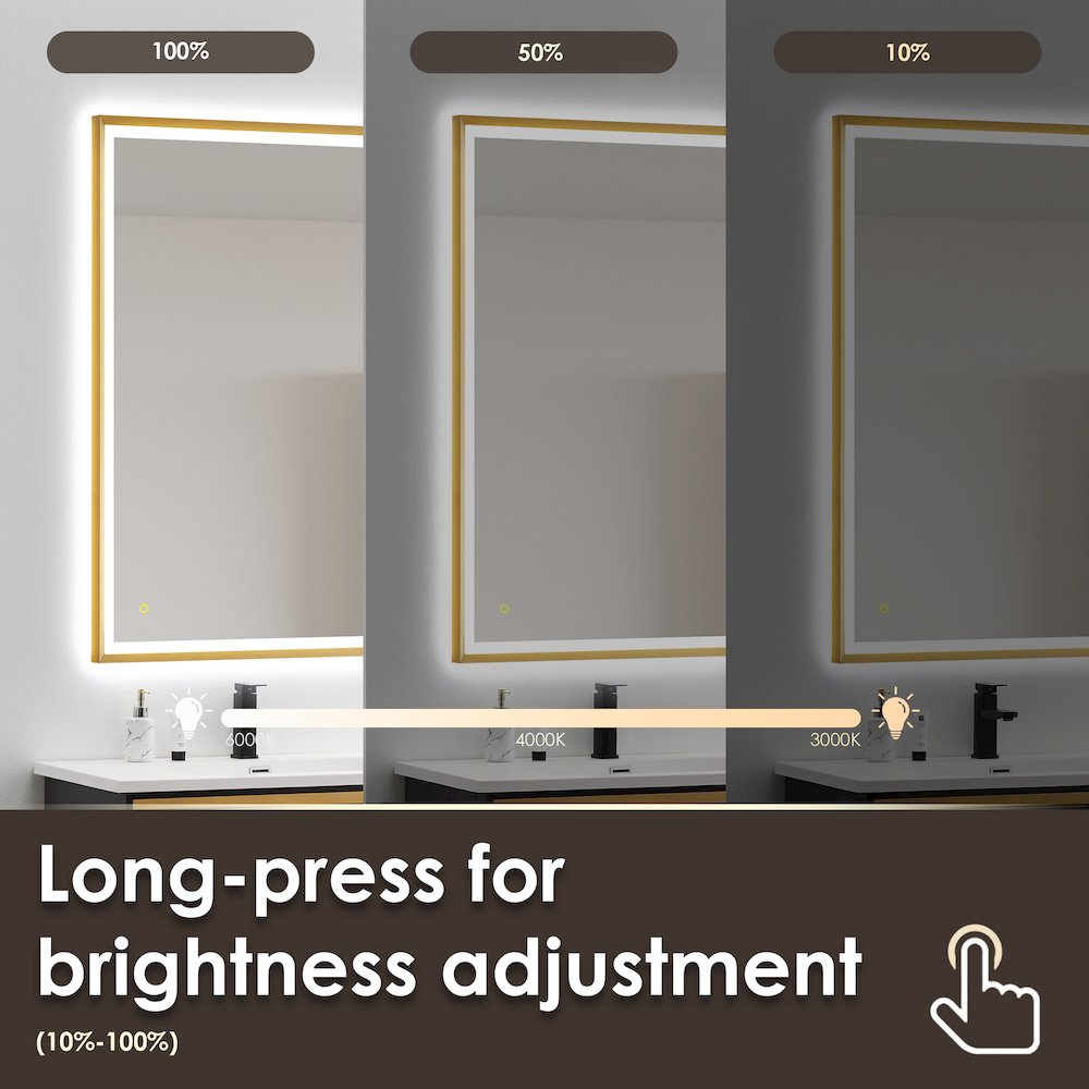 48"x30" Rectangular Wall Mirror in Brushed Gold Aluminum Framed