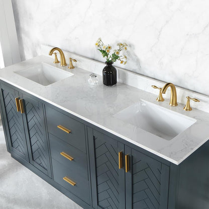 72" Double Bathroom Vanity Set in Classic Blue without Mirror