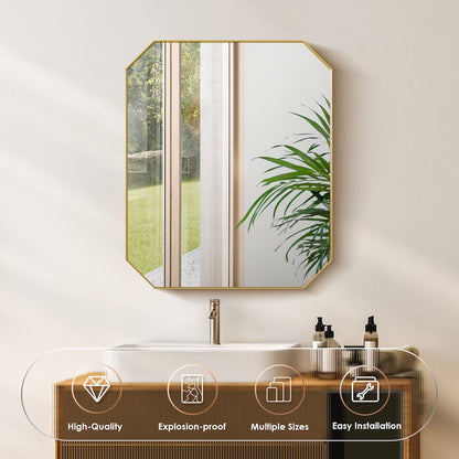 36"x30" Octagon Aluminum Framed in Brushed Gold Modern Bathroom Wall Mirror