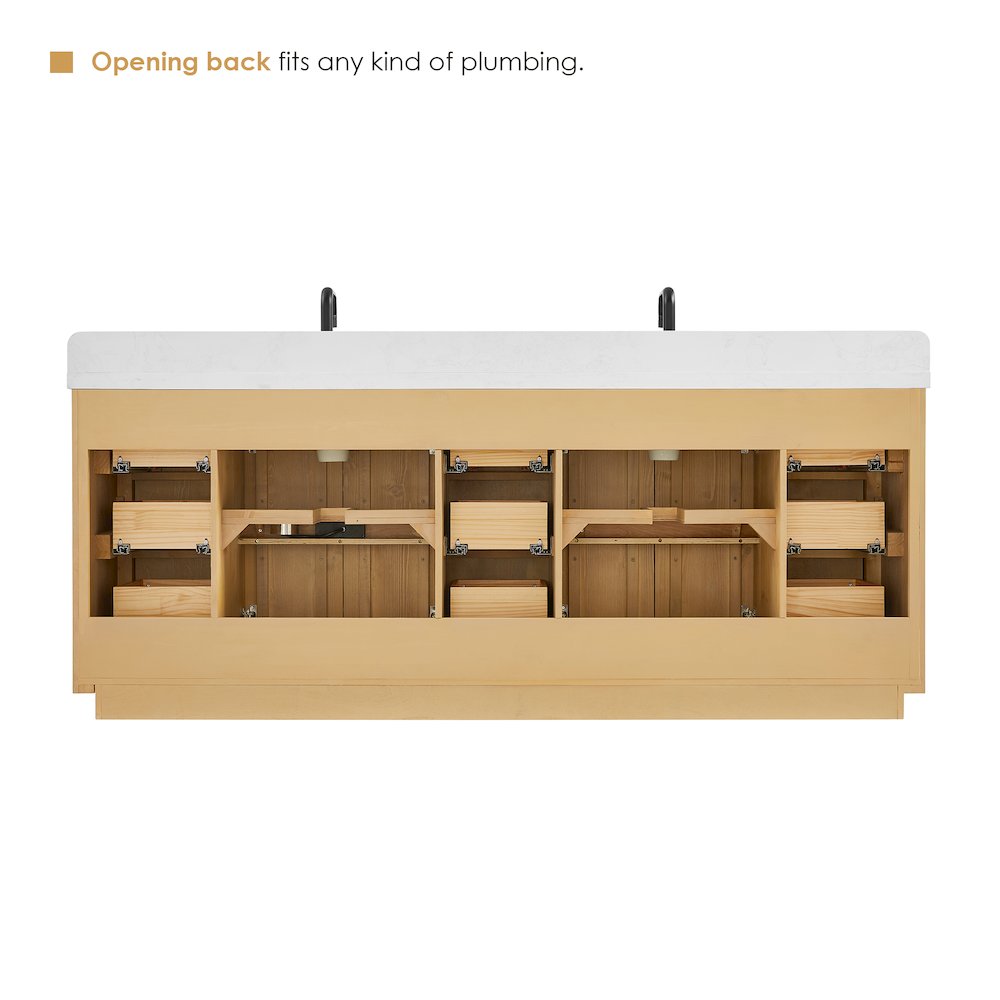 84" Double Bathroom Vanity in Washed Light Brown with Grain White