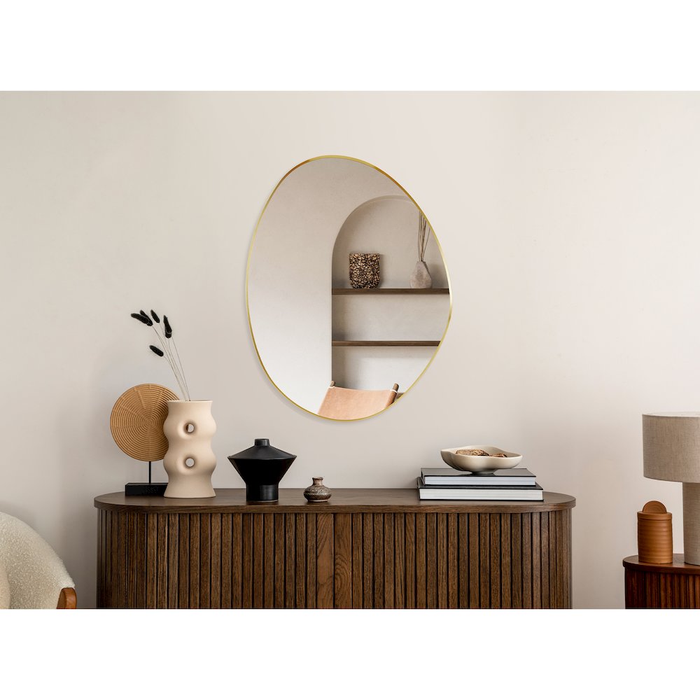 28"x36" Irregular Aluminum Framed in Brushed Gold Modern Bathroom Wall Mirror