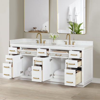 84" Double Bathroom Vanity in White without Mirror