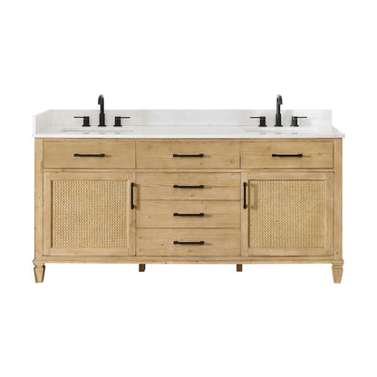 72" Double Bathroom Vanity in with Grain White Engineered Stone Countertop