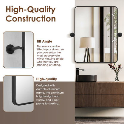 24x32'' Aluminum Framed in Matte Black Modern Bathroom Pivot Wall Mirror