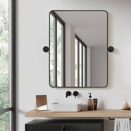 24x32'' Aluminum Framed in Matte Black Modern Bathroom Pivot Wall Mirror