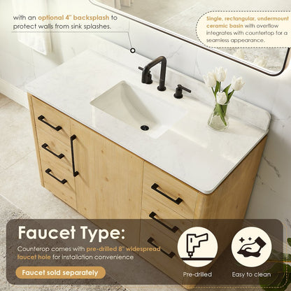48" Single Bathroom Vanity in Nature Brown with Grain White