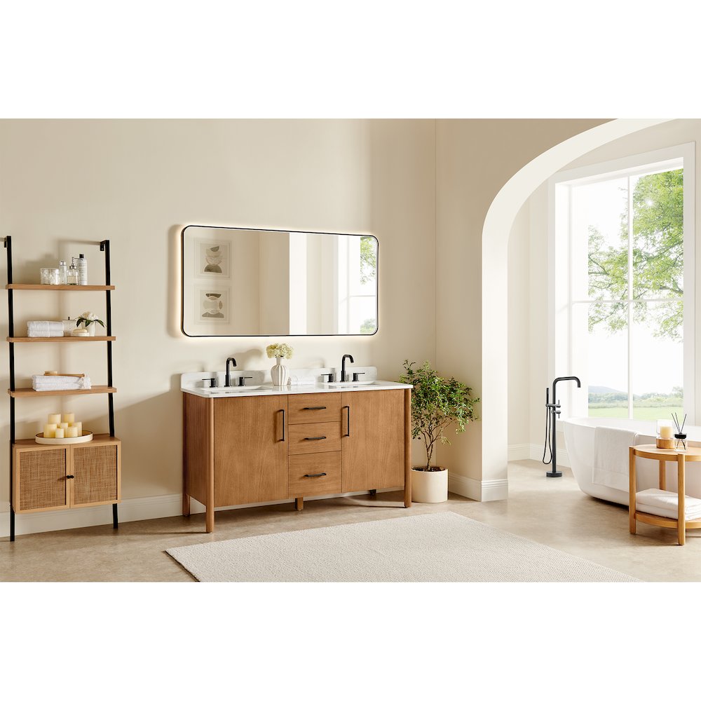 72" Double Bathroom Vanity in Mango Brown with Grain White