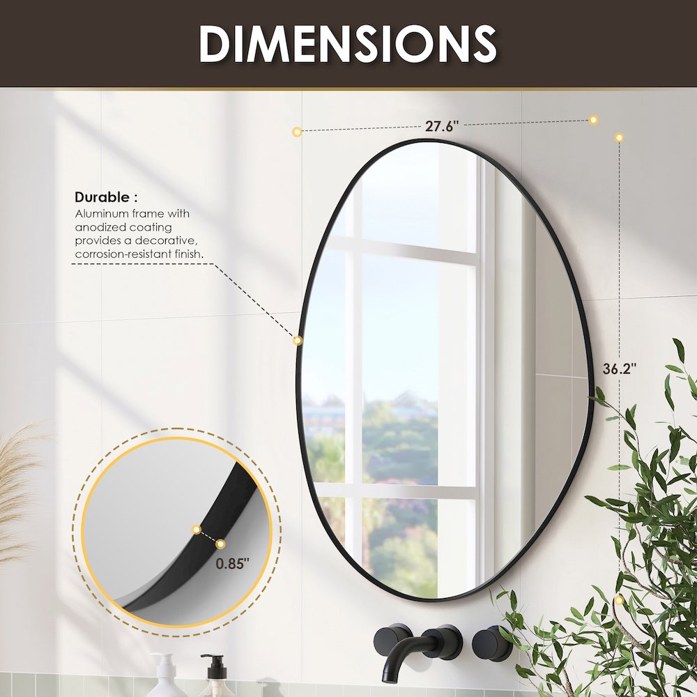 28"x36" Irregular Aluminum Framed in Matte Black Modern Bathroom Wall Mirror