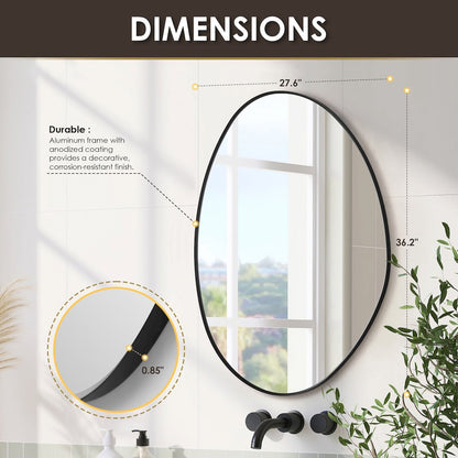 28"x36" Irregular Aluminum Framed in Matte Black Modern Bathroom Wall Mirror