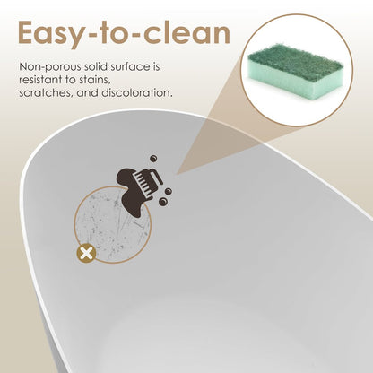 67" x 34" Solid Surface Soaking Bathtub and Integrated Overflow