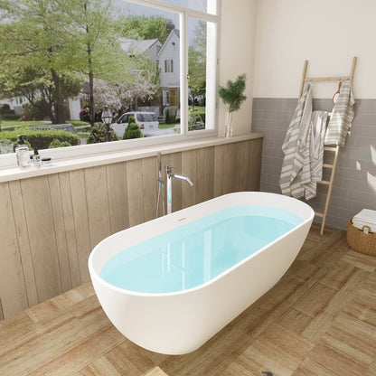59" x 30" Solid Surface Soaking Bathtub and Integrated Overflow