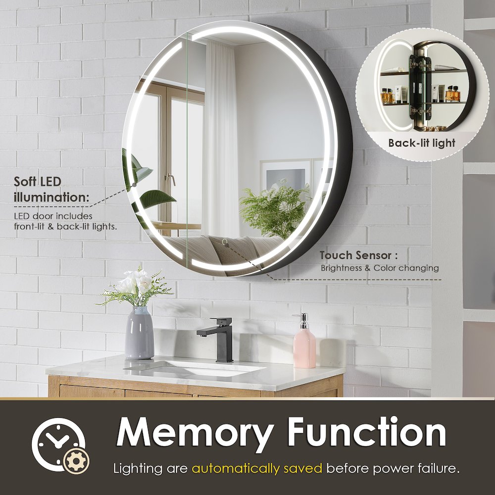 32x32" Round Frameless Surface-Mount Medicine Cabinet