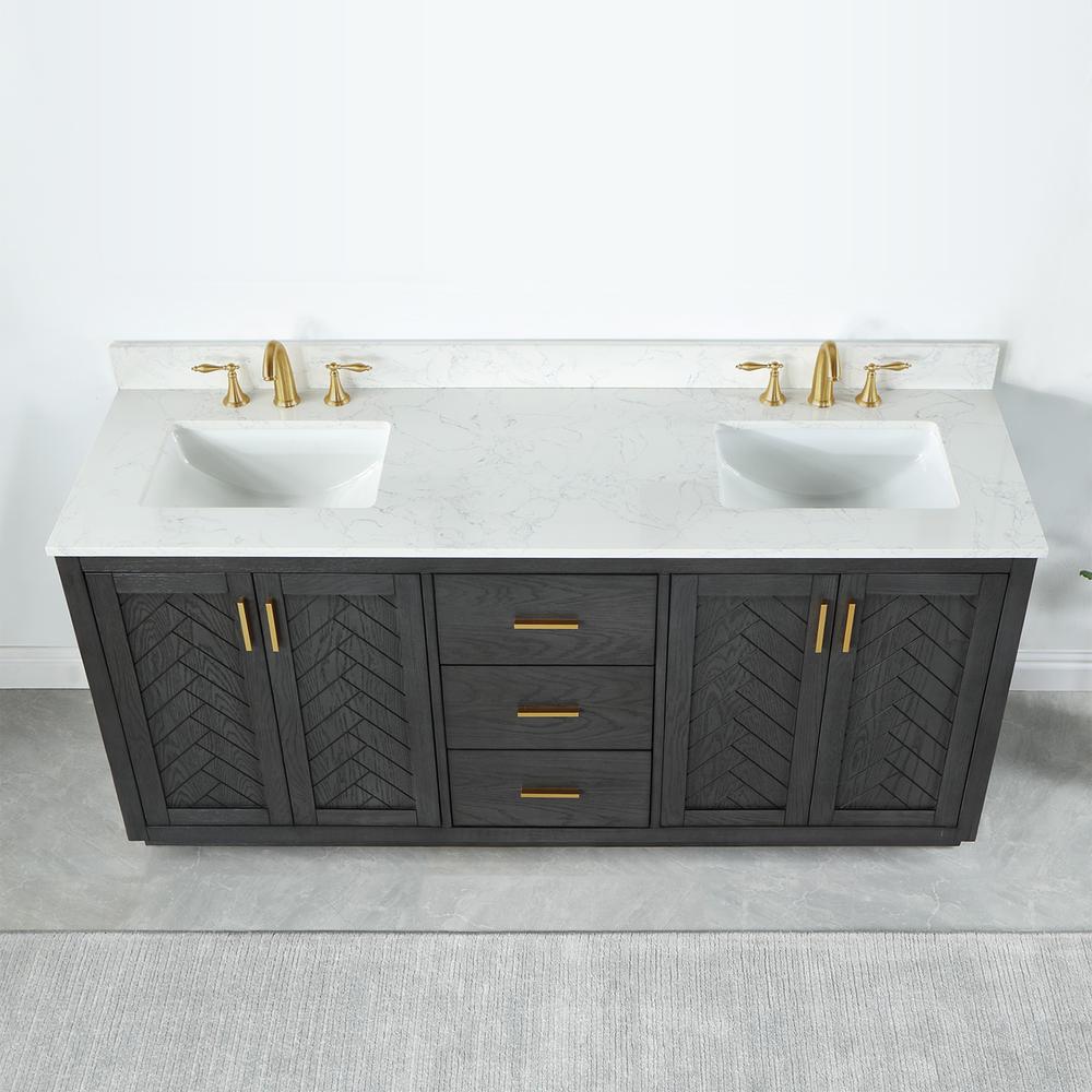 72" Double Bathroom Vanity Set in Brown Oak without Mirror