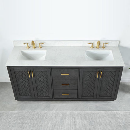 72" Double Bathroom Vanity Set in Brown Oak without Mirror