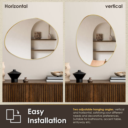 28"x36" Irregular Aluminum Framed in Brushed Gold Modern Bathroom Wall Mirror