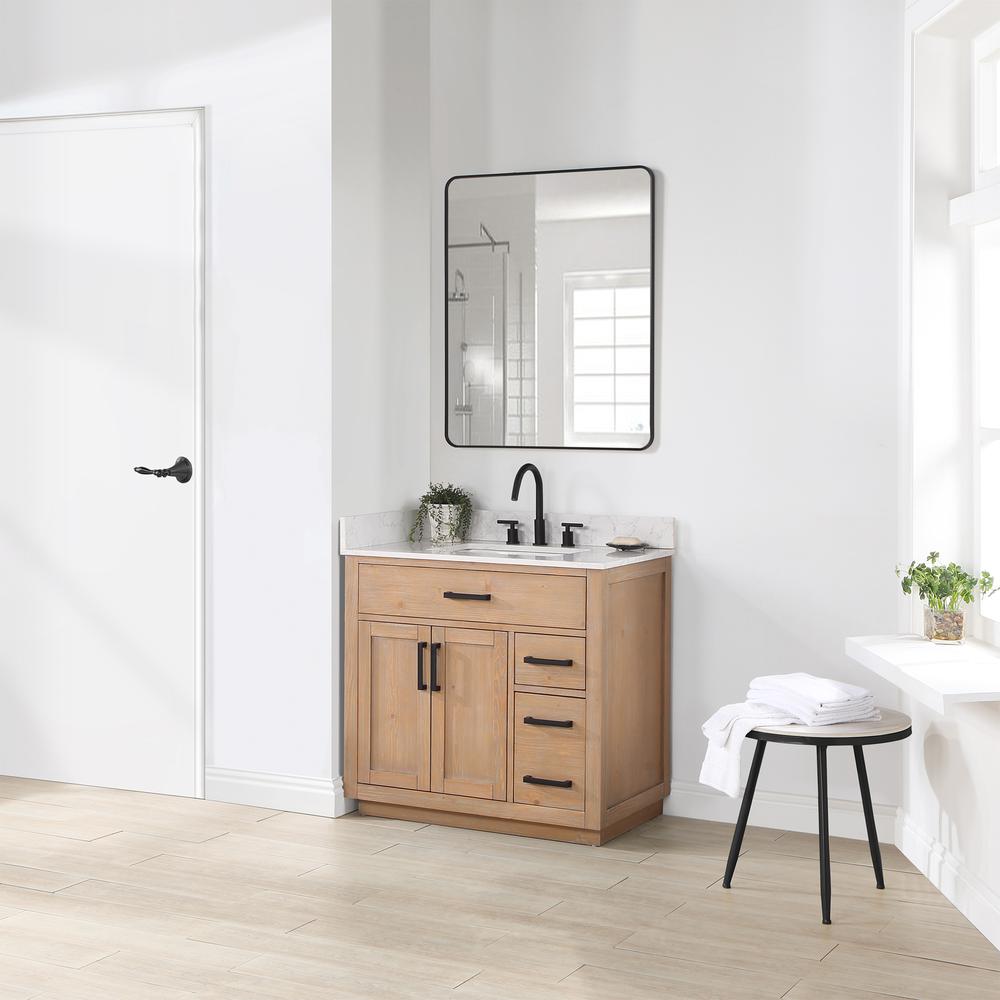 36" Single Bathroom Vanity in Light Brown with Mirror