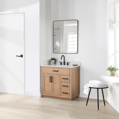 36" Single Bathroom Vanity in Light Brown with Mirror