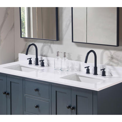 61. in Composite Stone Vanity Top in Snow White with Double White Sink