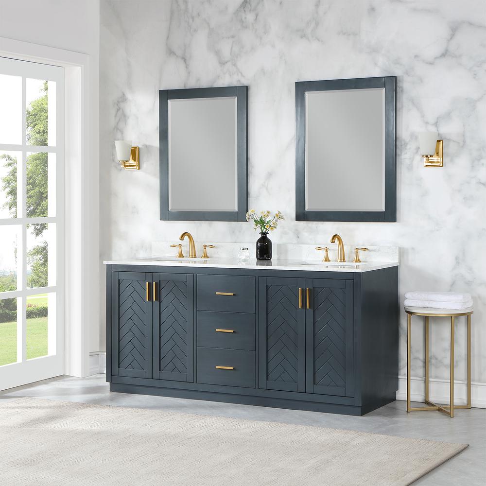 72" Double Bathroom Vanity Set in Classic Blue with Mirror
