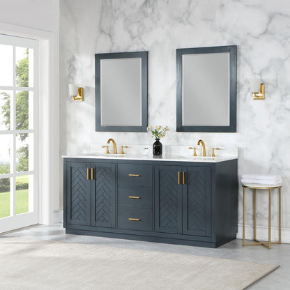 72" Double Bathroom Vanity Set in Classic Blue with Mirror