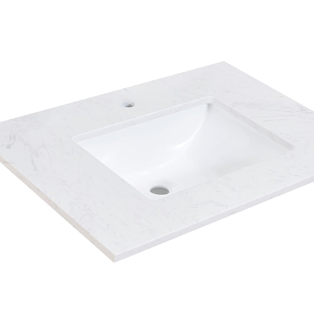 31 in. Composite Stone Vanity Top in Aosta White with White Sink