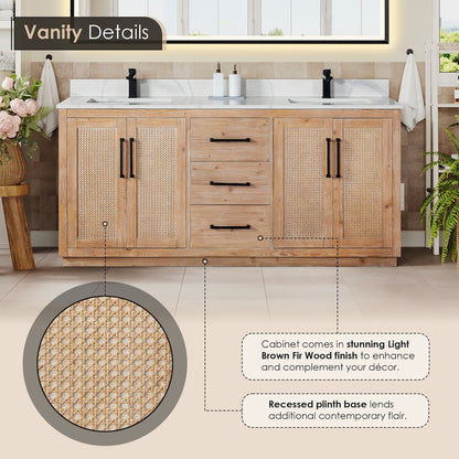 72" Double Bathroom Vanity with Calacatta White Quartz Countertop with Mirror