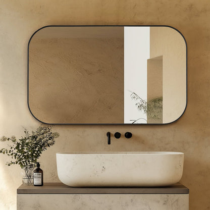 48x30" Rectangular Aluminum Framed in Matte Black Modern Bathroom Wall Mirror