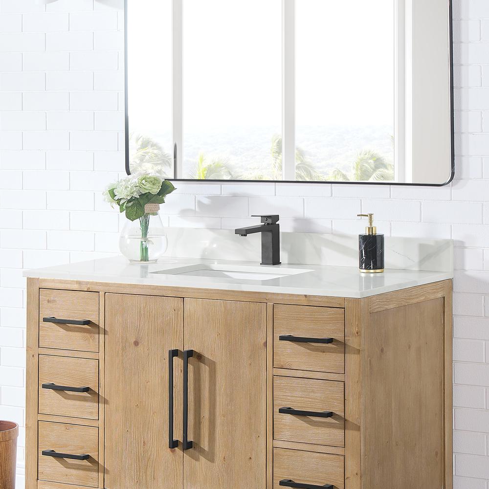 Arbios 48. in Quartz Stone Vanity Top in Calacatta White with White Sink