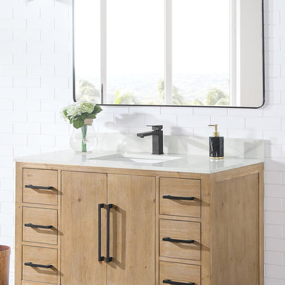 Arbios 48. in Quartz Stone Vanity Top in Calacatta White with White Sink