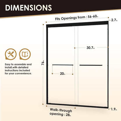 Framed Shower Door in Matte Black with Clear Glass