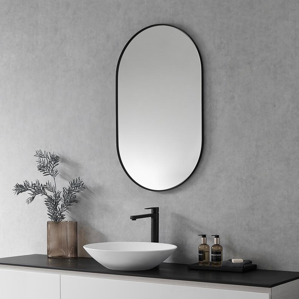 Ispra 36" Oval Bathroom/Vanity Matt Black Aluminum Framed Wall Mirror