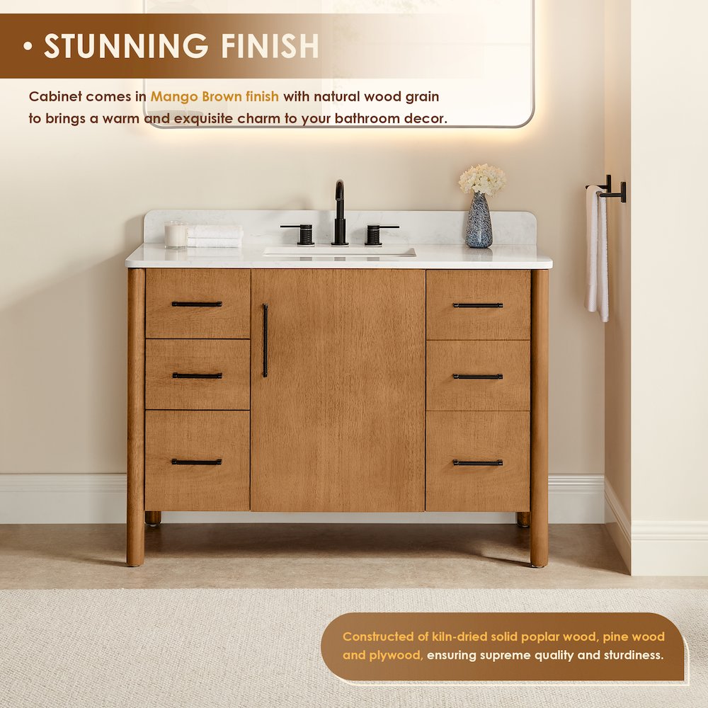 48" Single Bathroom Vanity in Mango Brown with Grain White